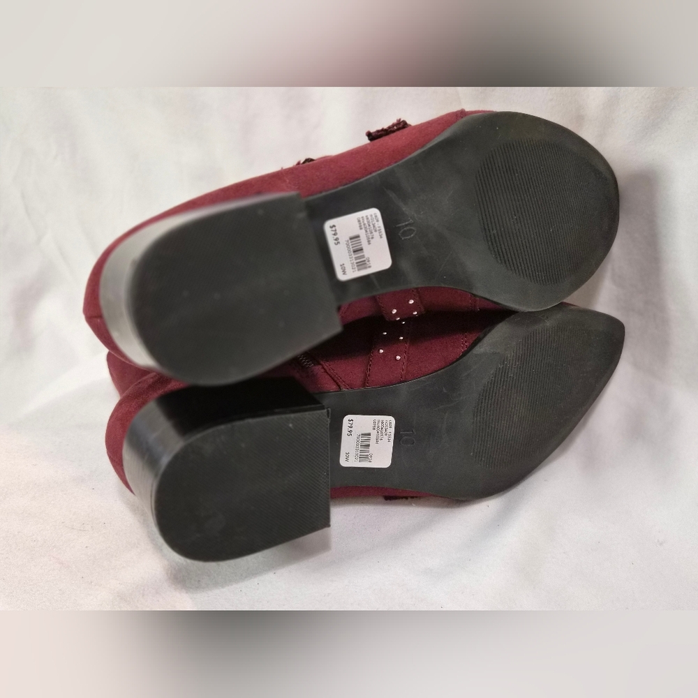 Lane Bryant Burgundy Ankle Boots with Studded Straps - Picture 10 of 17